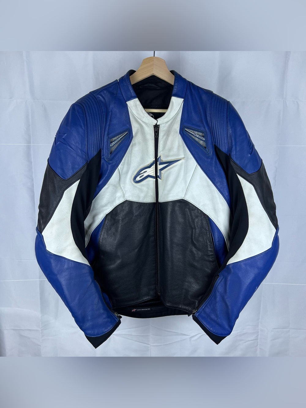 Vintage Blue Alpine Stars Motorcycle Jacket Cow Leather Mens Size US 44 EU 54